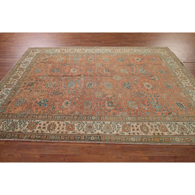 Distressed Tabriz Persian Vintage Rug Hand-Knotted Wool Carpet - 6'7" x 9'8"