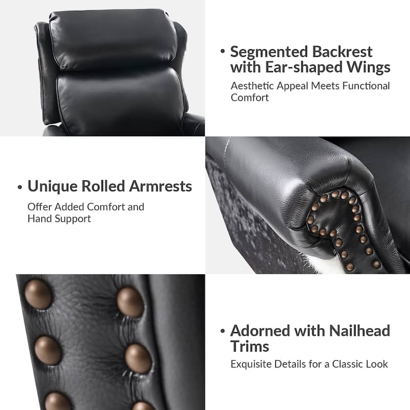 Luigi Traditional Genuine Leather Manual Recliner with Nailed Trim by HULALA HOME