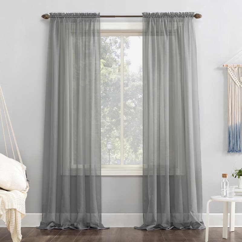 No. 918 Emily Voile Sheer Rod Pocket 1-Piece Curtain Panel, Single Panel - 59x54 - Charcoal Grey