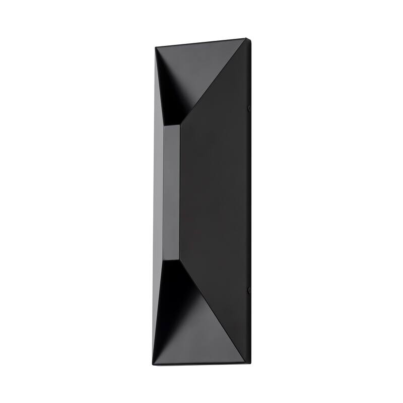 14 in. Modern Black Rectangular Geometric Integrated LED 3000K Outdoor Sconce Wall Light - 4.45 in. W x 14.06 in. H x 3.3 in. D