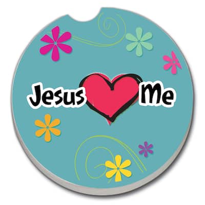 Counterart Absorbent Stoneware Car Coaster, Jesus Loves Me, Set of 2, Set of 2 - 2.5