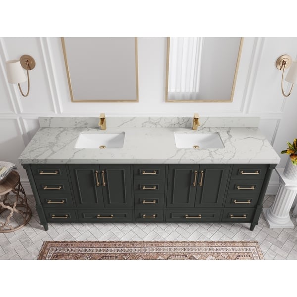 Aberdeen 84 in. W x 22 in. D x 35 in. H Double Bath Vanity in Gray with White Carrara Marble Top with White Sinks
