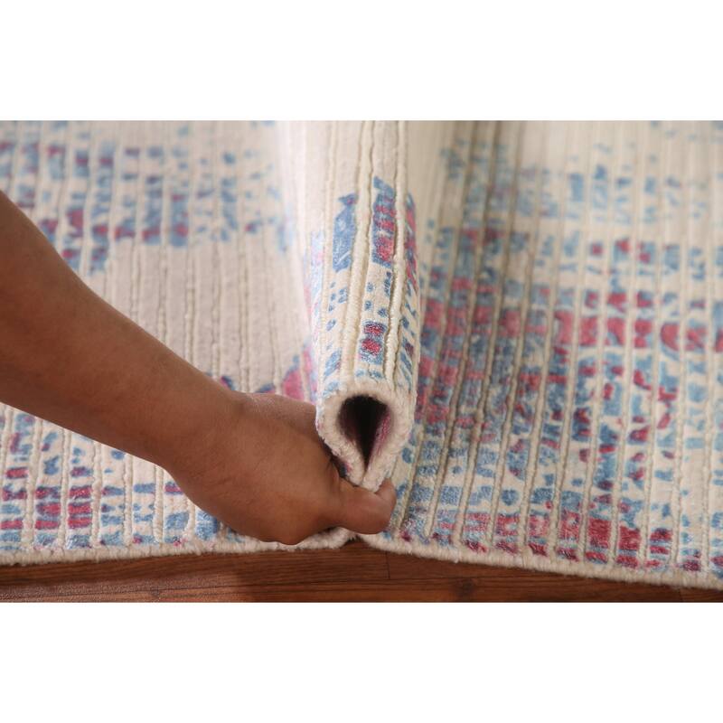 Abstract Accent Rug Hand-Knotted Striped Wool Carpet - 3'11"x 5'6"