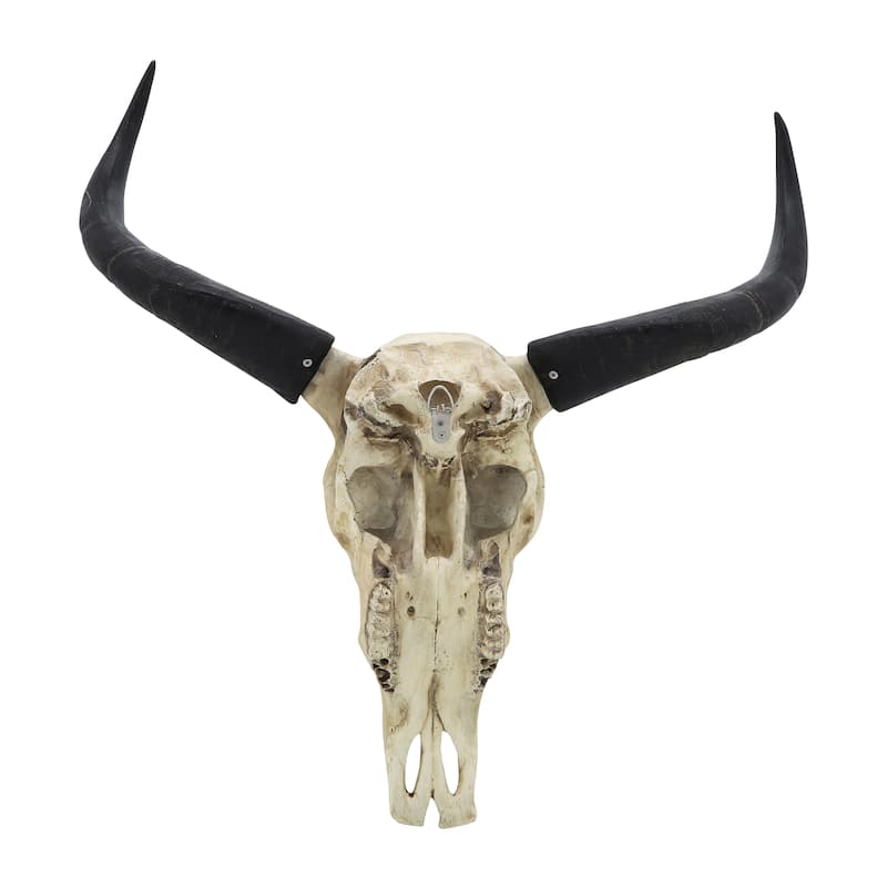Sagebrook Home Boho Resin 28" Bull Skull Wall Accent, Ivory/Black