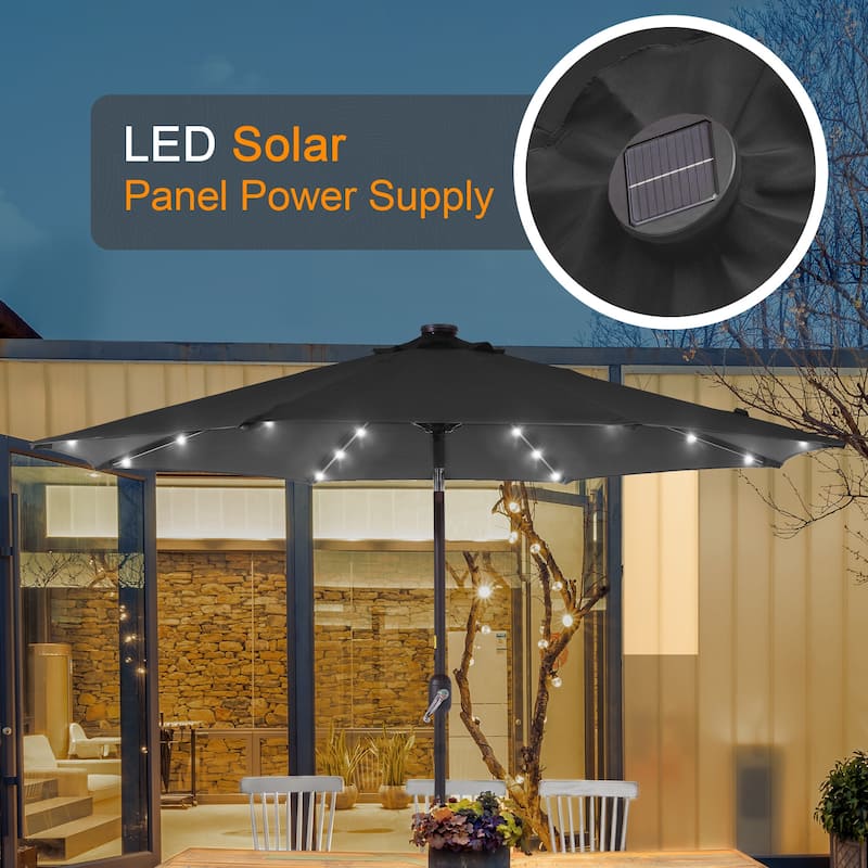 LIVOOSUN 9Ft Patio LED Market Umbrella Outdoor Table Steel Umbrella