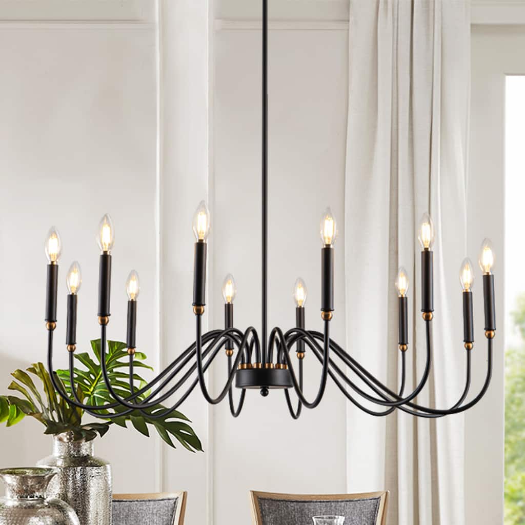 Candle Chandelier Dimmable Classic/ Traditional Chandelier Black Chandeliers For Dining Room - 12-Light