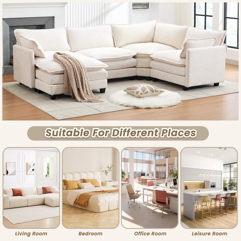 4-Seat Modular L-Shaped Corner Sectional Sofa with Ottoman, Soft Chenille Upholstery and Deep Seating for Living Room