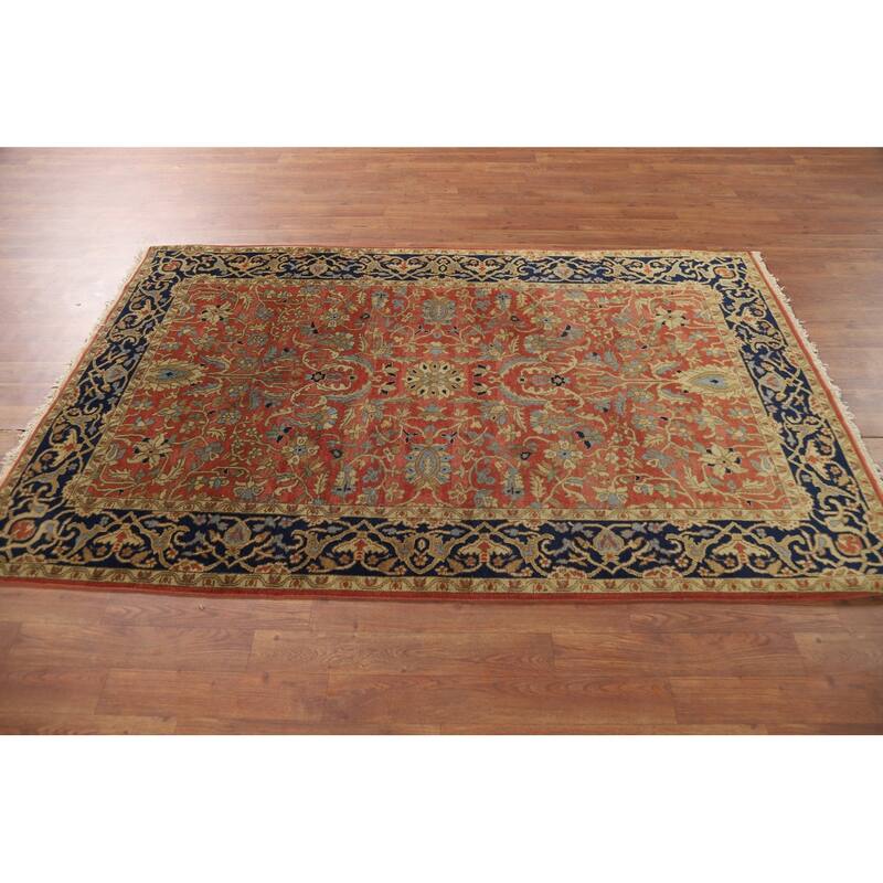 Orange Floral Tabriz Foyer Rug Handmade Wool Carpet - 4'1" x 6'5"