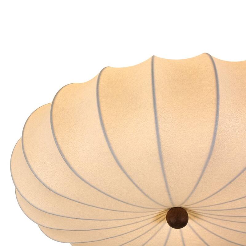 Vintage Pleated Lantern White Silk Single Flush Mount Ambient Light - 23.6 Inches
