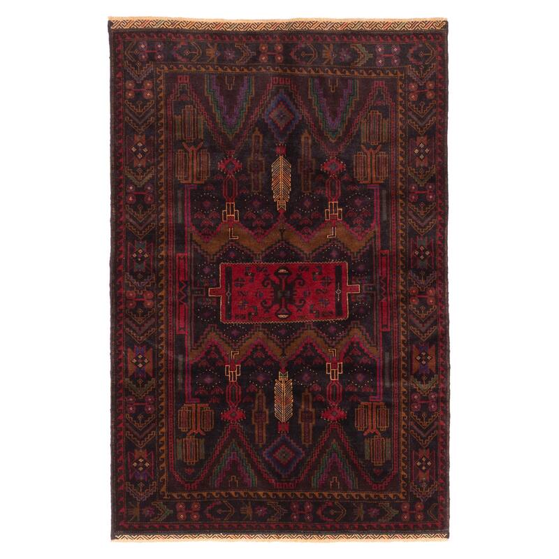 ECARPETGALLERY Hand-knotted Teimani Black, Red Wool Rug - 4'0 x 6'2