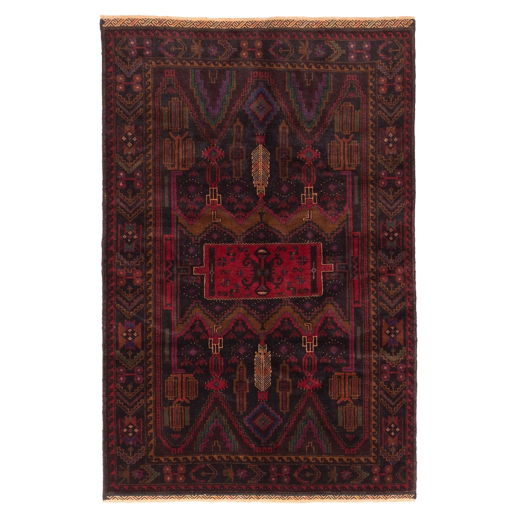 ECARPETGALLERY Hand-knotted Teimani Black, Red Wool Rug - 4'0 x 6'2