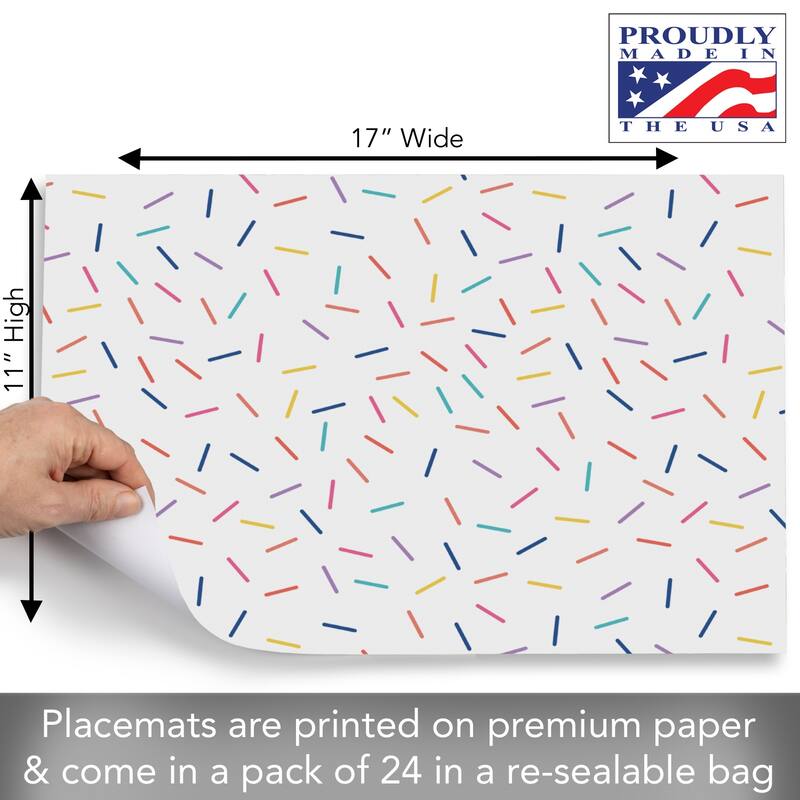 Confetti Party 24 Sheet Reusable Premium Paper Stock Placemats in Resealable Storage Bag Made in The USA 17" x 11"