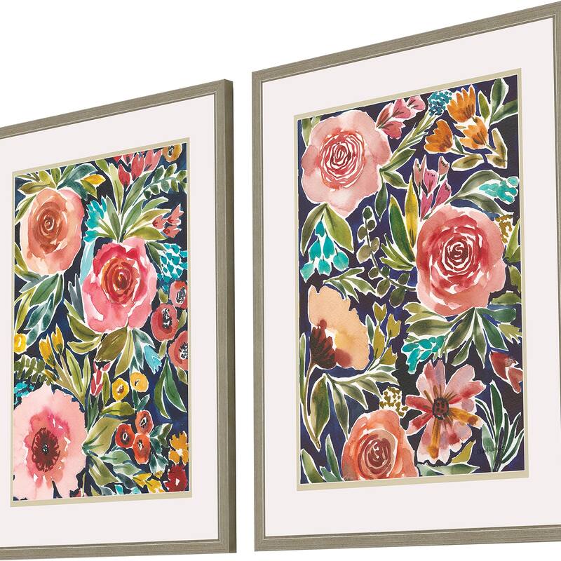 Flower Patch S/2 Framed Art Giclee Under Glass - Multi-Color