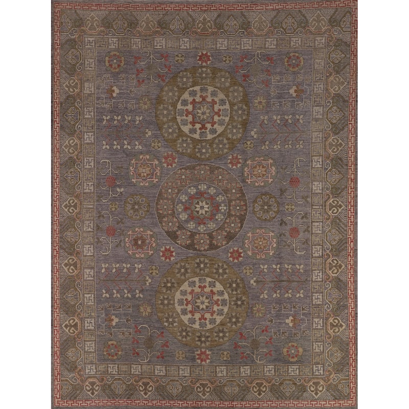 Vegetable Dye Gray Oushak Turkish Area Rug Handmade Floral Wool Carpet - 8'4"x 9'11"