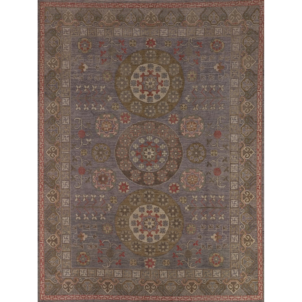 Vegetable Dye Gray Oushak Turkish Area Rug Handmade Floral Wool Carpet - 8'4"x 9'11"