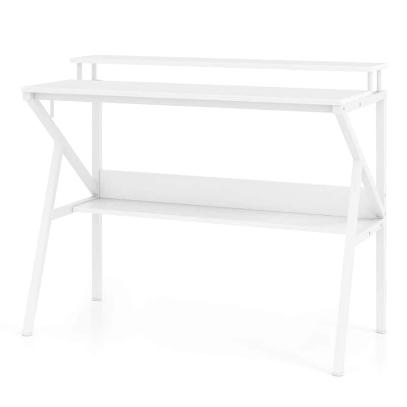 Costway Home Office Desk with Monitor Stand, Open Shelf & Metal Frame, - See Details