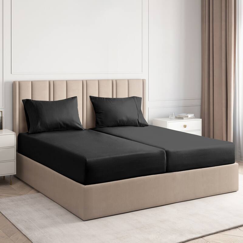 CGK Linens 4 Piece Solid Deep Pockets Microfiber, Easy-Fit Bed Sheet Set