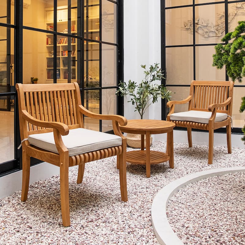 Cambridge Casual Chara 3-Piece Teak Patio Conversation Set - Natural Teak/Beige Cushion