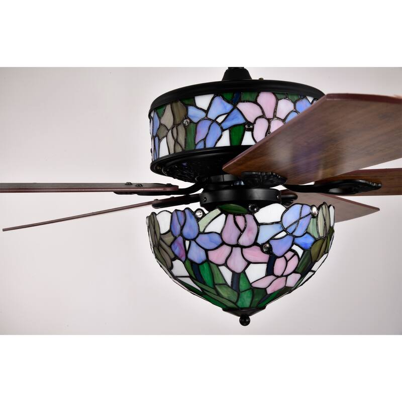 Zaina 5-Blade Lighted Ceiling Fan 2-Tier Tiffany Style Glass