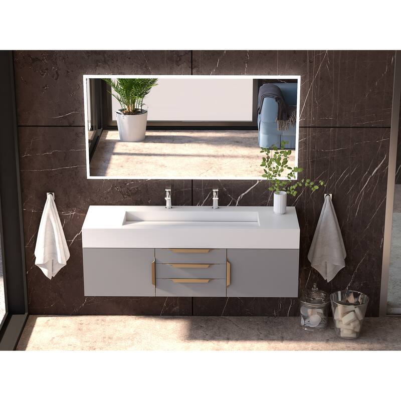 Nile 60" Wall Mounted Bathroom Vanity Set w/ White Top