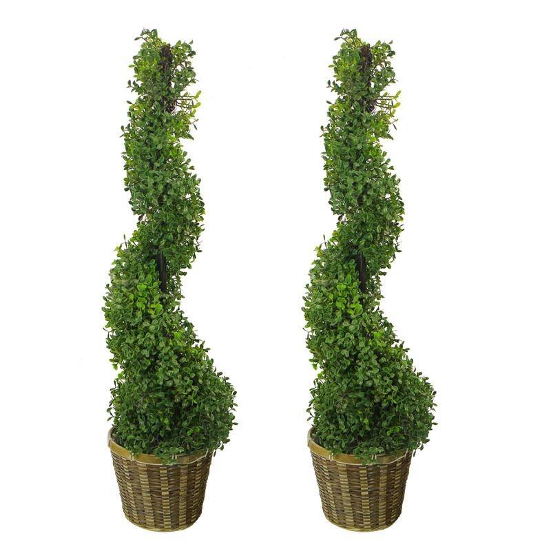 3' Artificial Boxwood Leave Topiary in Basket, Set of 2