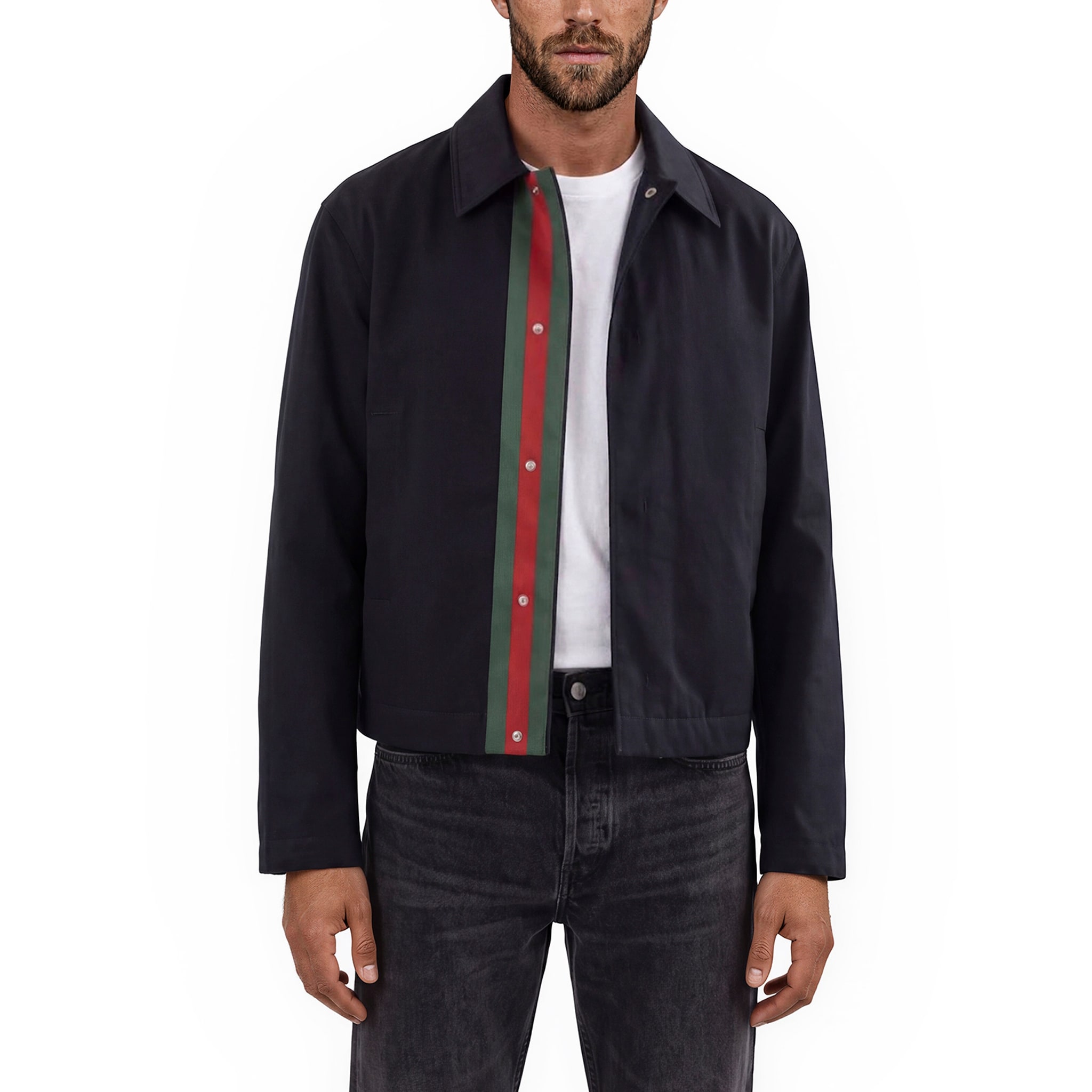 Gucci Men's Cotton Gabardine Jacket with Web Detail