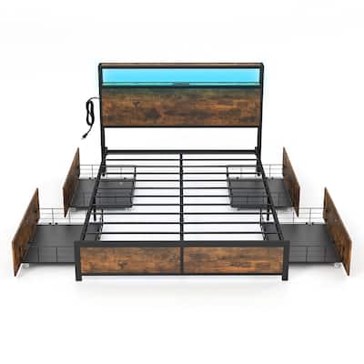 Gymax Full/Queen Industrial Platform Bed Frame with Storage Drawers &