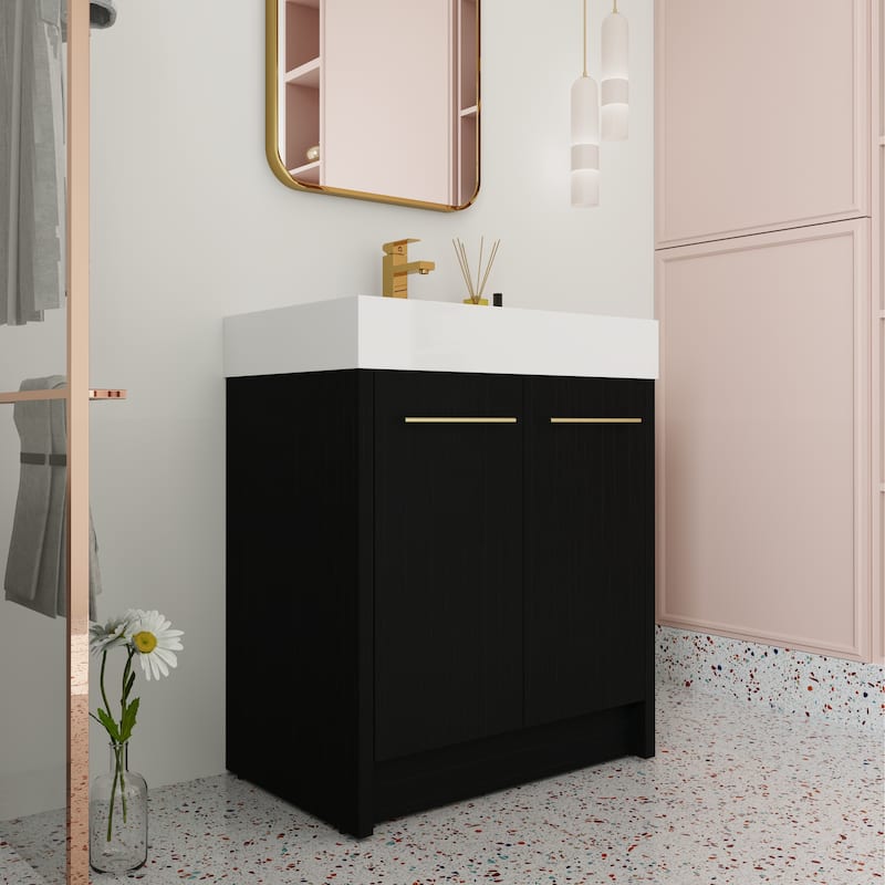 Bathroom Vanity With Sink In 24/30/36 Inch, Freestanding Bathroom Vanity With Soft Close Door and Adjustable Shelf - 30''W - Black Chestnut