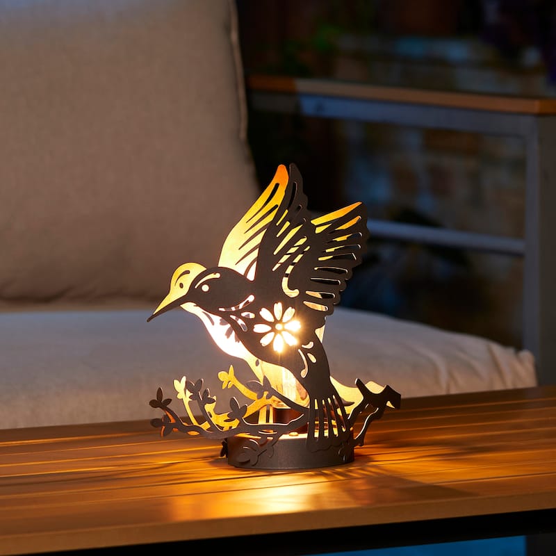 Glitzhome Set of 2 Outdoor Metal Bird/Butterfly Cutout Solar Lantern with Bulb