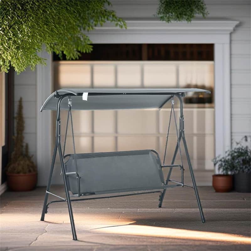 3-Person Porch Swing with Stand - Grey
