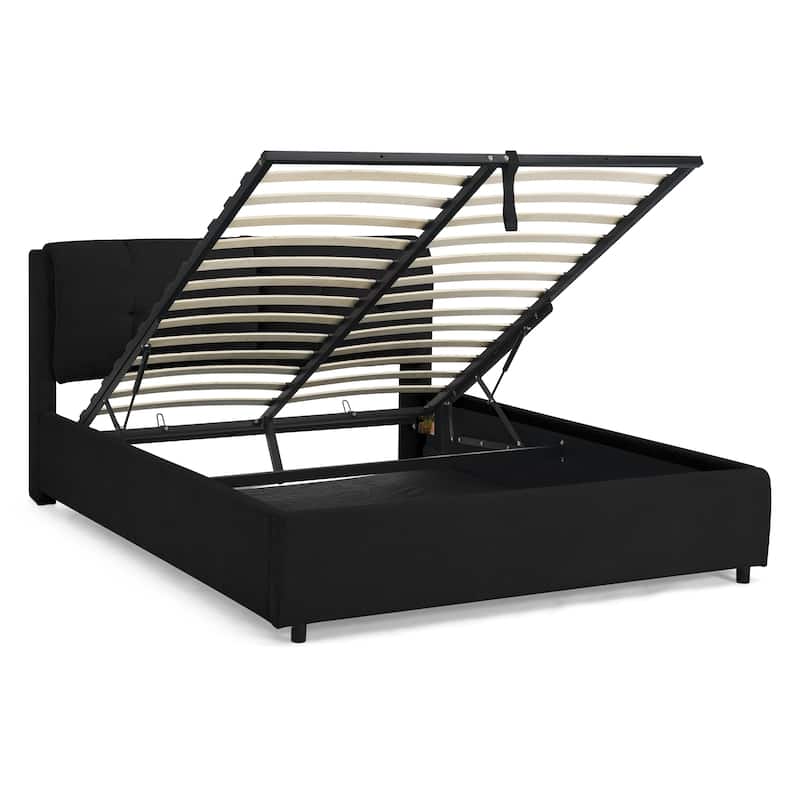 Queen Size Storage Upholstered Hydraulic Platform Bed with Integrated Headboard, Chenille Fabric