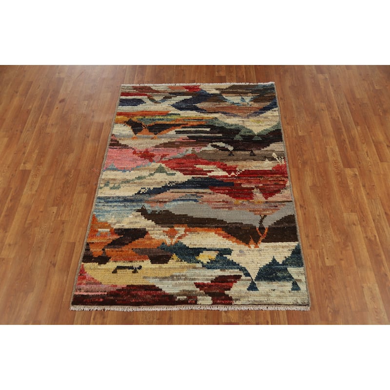 Moroccan Oriental Rug Hand-Knotted Tribal Wool Carpet - 4'1" x 6'0"
