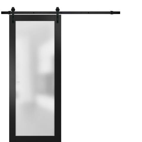 Sturdy Barn Door Frosted Tempered Glass / Planum 2102 Black Matte