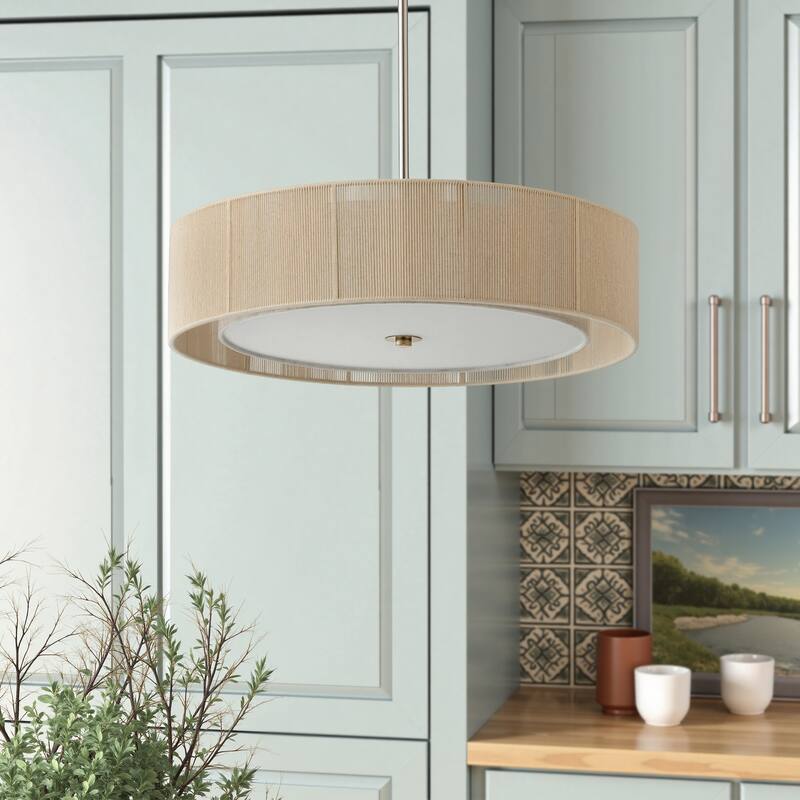 CO-Z 3-Light 20"W Double Drum Fabric Pendant Chandelier