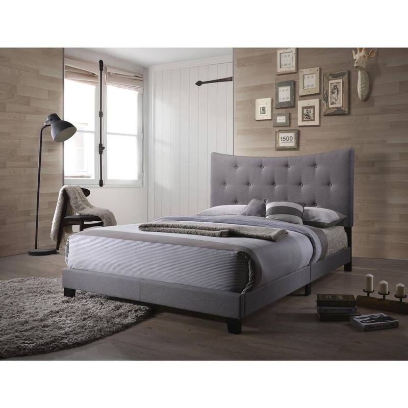 Queen Bed Frame Vintage Style Gray Fabric Platform Bed Modern Bedroom Furniture