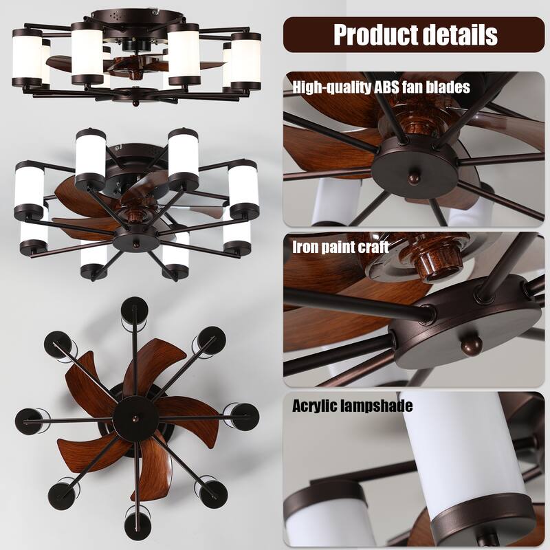 Modern Ceiling Fan Light with 5 Blades and Remote Control, Cylindrical Fixture for Bedroom and Living Room
