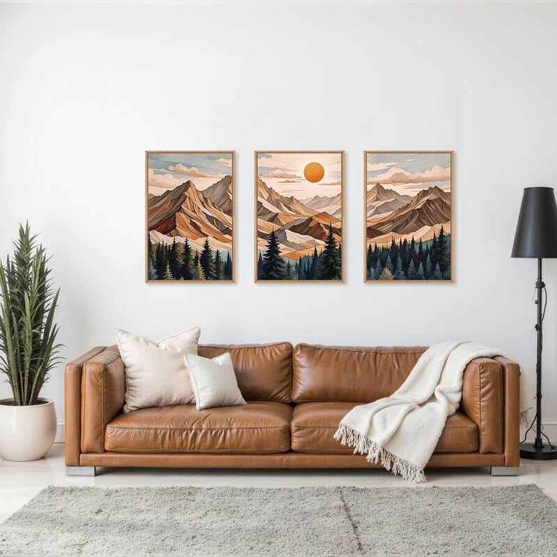Pine Tree Landscape, Woodcut Wilderness Scenery Art Prints