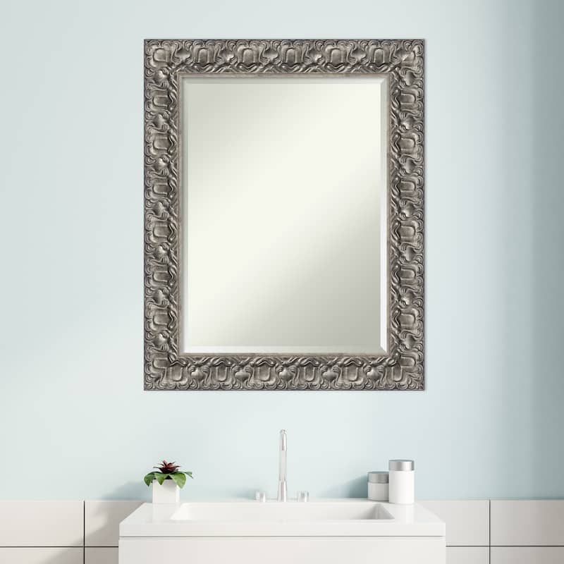 Beveled Wood Bathroom Wall Mirror - Silver Luxor Frame