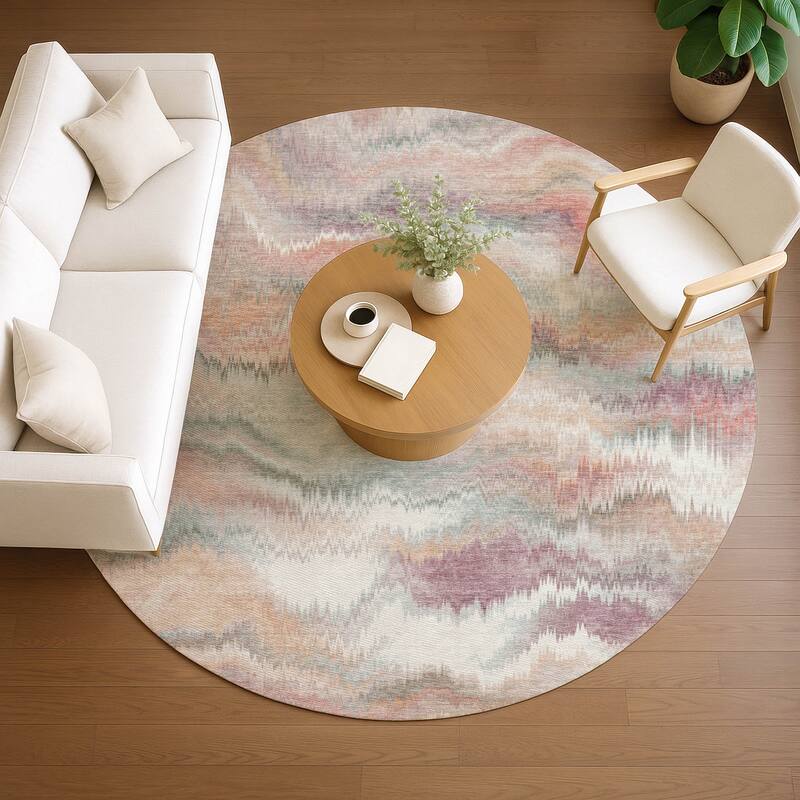 Machine Washable Indoor/ Outdoor Abstract Watercolor Chantille Rug