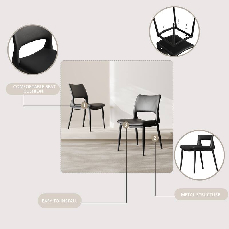 Modern Minimalist Pu Leather Dining Chairs Set Of 2, Comfortable Backrest Design, Metal Leg Support