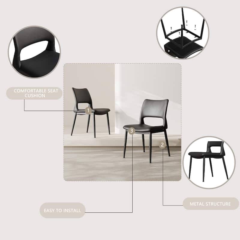 Modern Simple PU 2 Piece Kitchen Dining Chair with Backrest, Gold Metal Legs for Restaurant Kitchen Living Room Office Bedroom