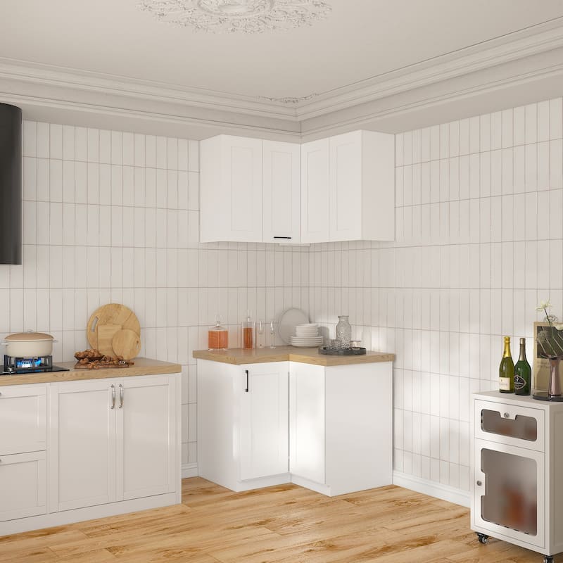 Modular White Kitchen Cabinet Set Customizable Base and Wall Cabinets Pantry Storage and DIY Countertop Design(Without desktop)