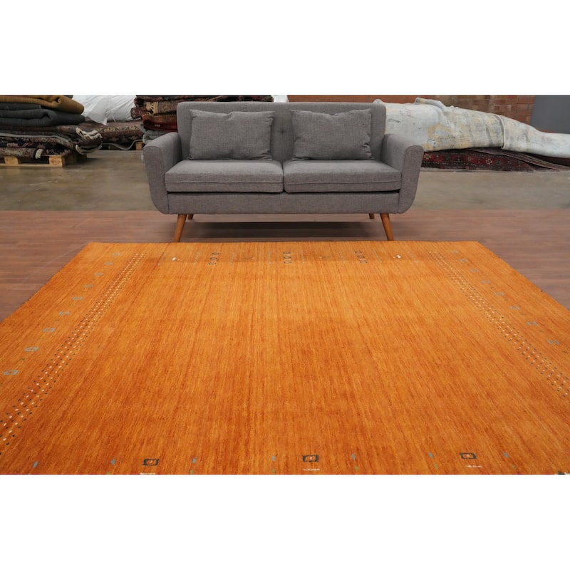 Hand Knotted Oriental 100% Wool Carpet Tribal Animal Pictorial Oranges & Rust Gabbeh Area Rug - 8' 0'' X 7' 11''