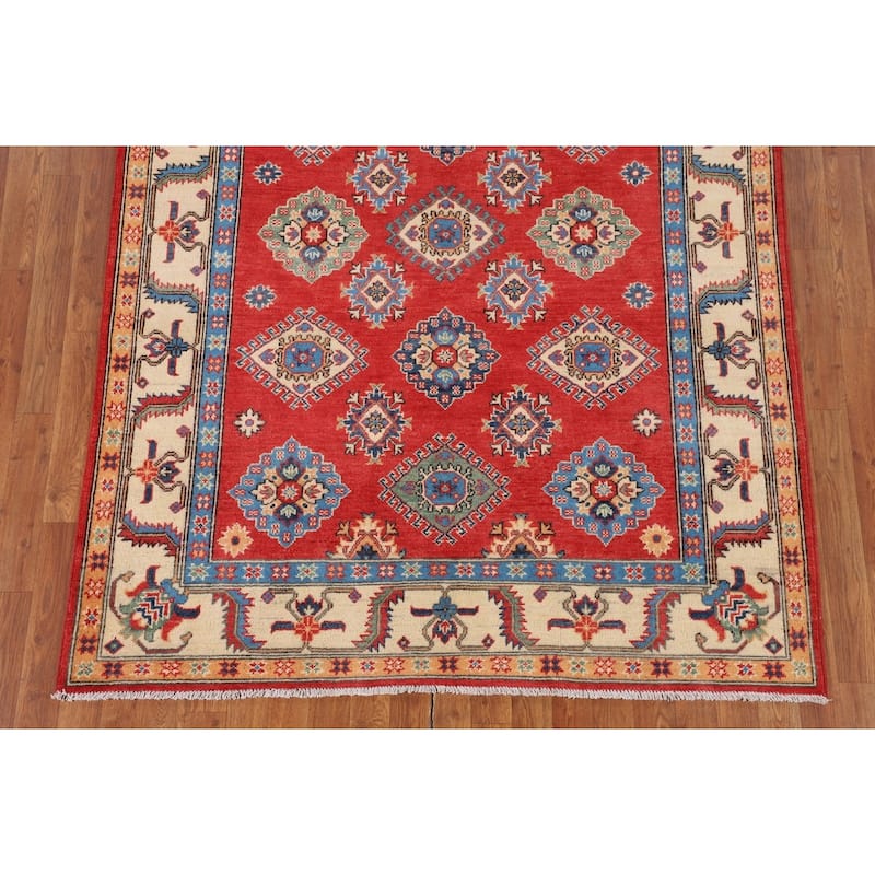 Geometric Kazak Rug Hand-Knotted Bedroom Wool Carpet - 5'2" x 7'0"