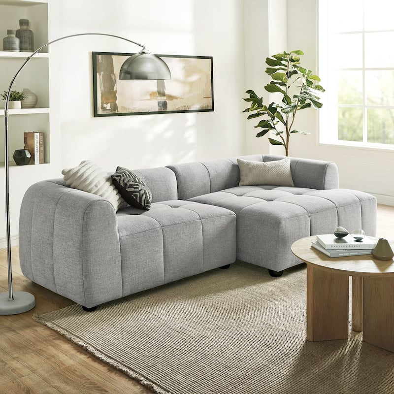 Liana Right-Facing Upholstered Fabric Modular Sofa with Chaise - Pewter