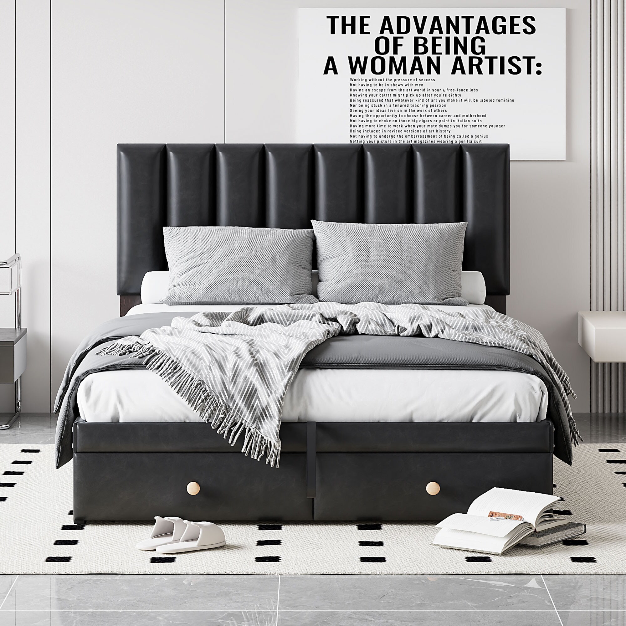 Black Hydraulic Lift Up Platform Storage Bed w2 Drawers Wingback Bed Bed Bath Beyond 41872315