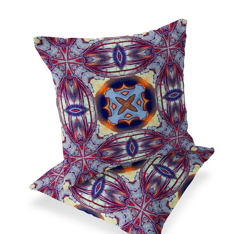 HomeRoots Set of Two 16" X 16" Blue and Purple Blown Seam Floral Indoor Outdoor Throw Pillow - 16.00' X '16.00' X '5.00