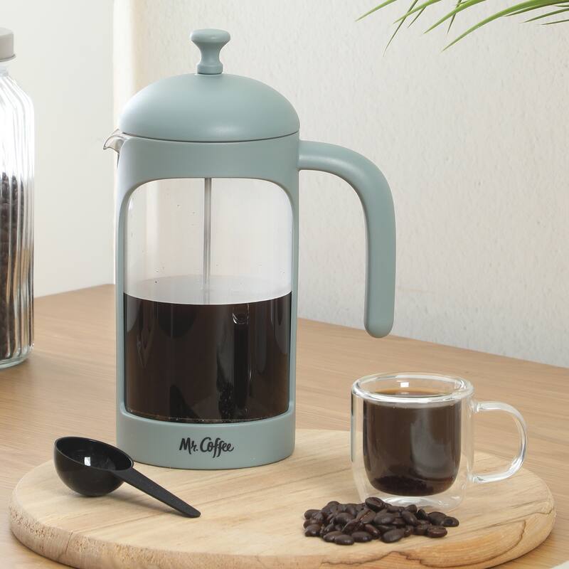 Mr. Coffee French Press Coffee Maker, 31 oz Borasilicate Glass & Frame and Plunger, Includes Coffee Scoop