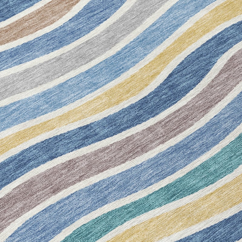 Machine Washable Indoor/ Outdoor Contemporary Stripe Chantille Rug