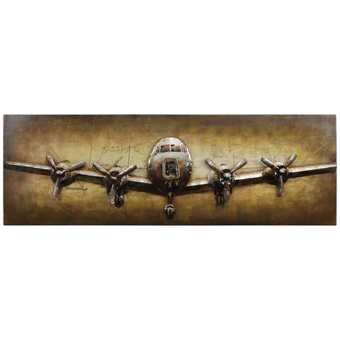 "Airplane" Mixed Media Iron Hand Painted Dimensional Wall Art Sculpture